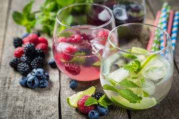 Selection of colorful infused waters in glasses