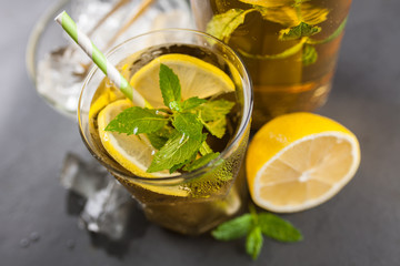 Ice tea with lemon and mint