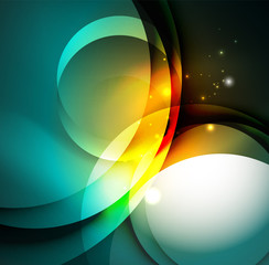 Digital illustration, glowing waves and circles