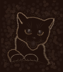 Little cat black and white, vector illustration