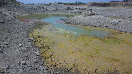 Dry lake with Clay mud. Beautiful Landscape with a Withered pond. Arid desert landscape