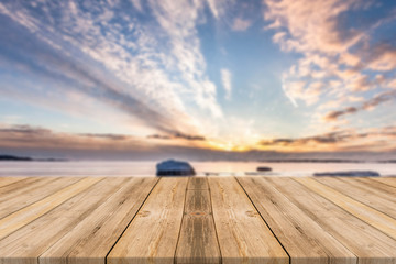 Wooden table with beach 