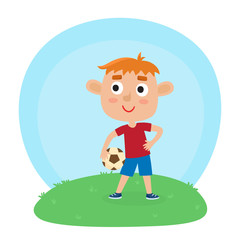 Vector illustration of little boy in shirt and short playing foo