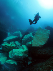 Fototapeta na wymiar ex-Azure Window Boulder Reef, Dwejra, Gozo