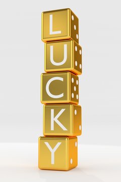 Lucky word from gold dices 3d illustration