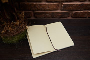 Fototapeta premium Open Notepad or sketchbook lying on background