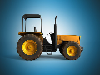 Fototapeta premium Mini Tractor Yellow 3d render on blue background
