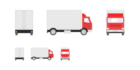 Truck illustration. Side, front, back views of transport truck isolated on white background. Pixel perfect, modern flat design illustration.