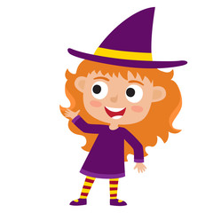 Vector set of cute cartoon kid in colorful halloween costume: wi