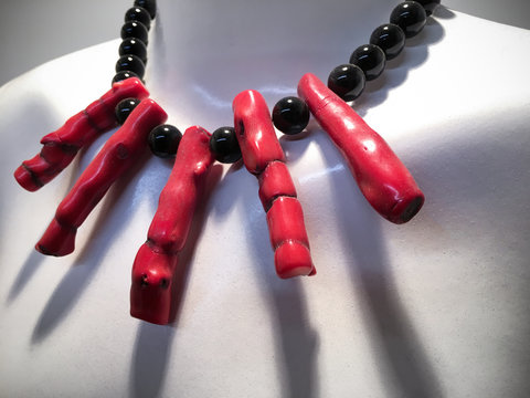 Red coral and Black Onyx Necklace