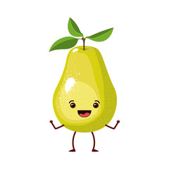 white background with realistic pear fruit caricature vector illustration