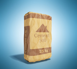 Cement bag on blue background 3D rendering image