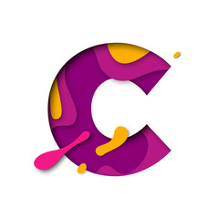 Obraz premium Paper cut letter C. Realistic 3D multi layers papercut isolated white background