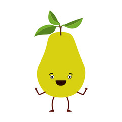 white background with pear fruit caricature vector illustration