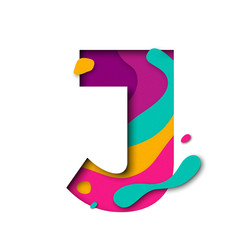 Paper cut letter J. Realistic 3D multi layers papercut isolated white background