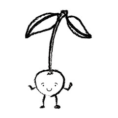 monochrome blurred silhouette of cherry caricature with stem and leaves vector illustration