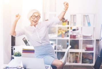 Emotional energetic lady enthusiastic about her day