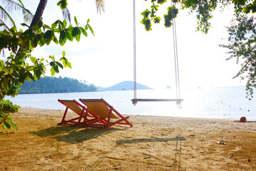  Beach chairs on perfect tropical sand beach