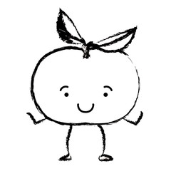 monochrome blurred silhouette of tangerine fruit caricature vector illustration