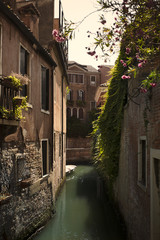 A peak into the daily lifestyle of an Italian. A view into one of the many Venice canals in Venice,...