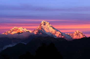 Fototapeta na wymiar Panorama of mount Annapurna South - view from Poon Hill on Annapurna Circuit Trek, Nepal, Himalayas