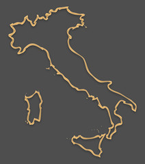 Italy map in picture frame look with golden brown outline shape
