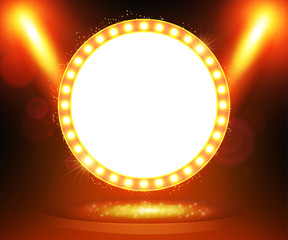 Retro banner on stage with spotlight effect background