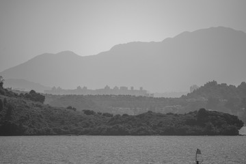 View From Hong Kong Plover Cove Reservoir: monochrome