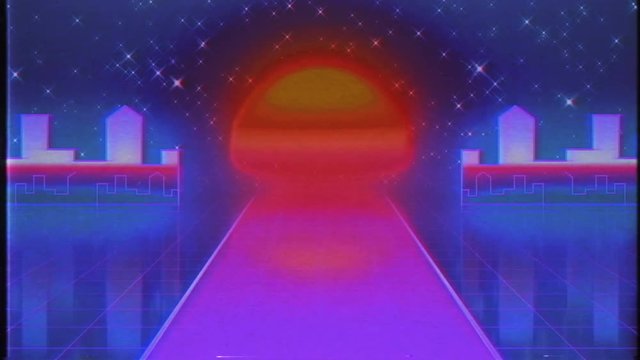 Retro Futuristic, Flight over the road, 80s Retro Sci-fi.