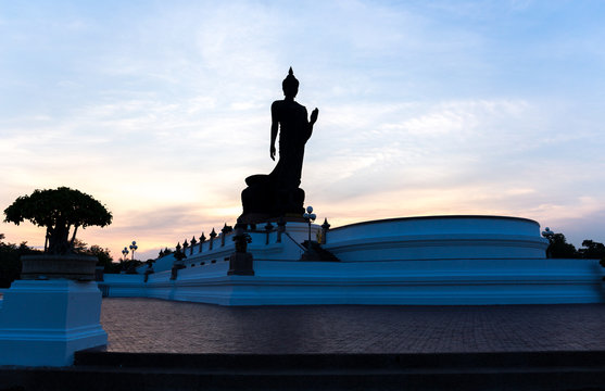 Silhouette standing big Buddha in Phutthamonthon