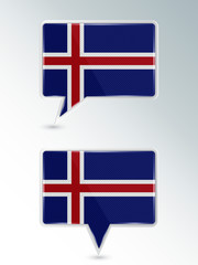 A set of pointers. The national flag of Iceland on the location indicator. Vector illustration.