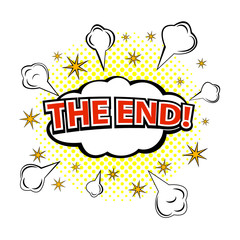 THE END! Comic speech bubble, cartoon. Vector illustration.
