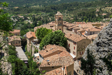 Fototapeta na wymiar Aerial view on medieval town Moustiers-Sainte-Marie in Provence. France
