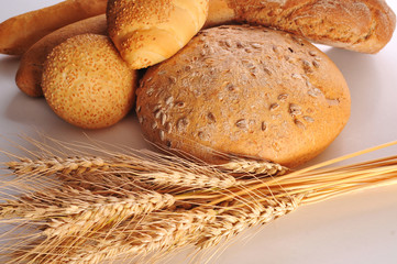 Lots of bread on a white background