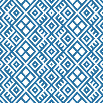 geometric seamless ethnic pattern background in blue and white colors