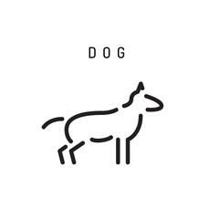 Vector image of an outline dog silhouette on white background. Dog logo vector for veterinary clinics and pet store