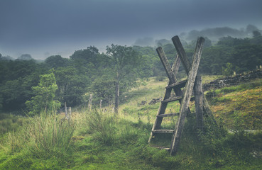 Wooden Ladder Over Fence in Snowdonia National Park