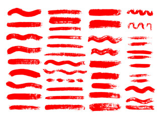 Painted grunge stripes set. Red  labels, background