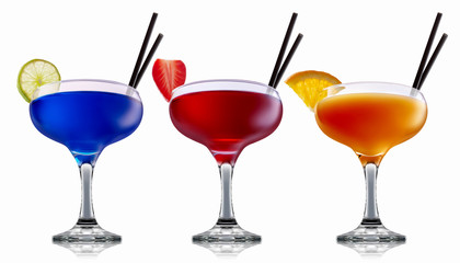 alcohol cocktail set on a white with fresh summer fruits