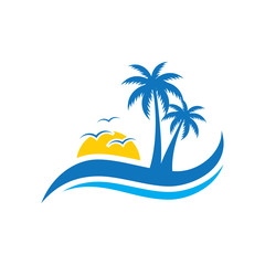 Palm tree wave travel logo vector image