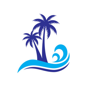 Palm tree wave travel logo vector image