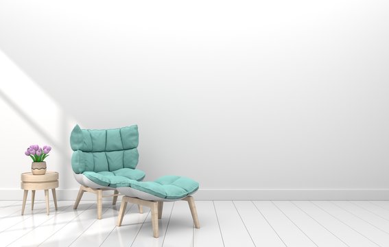 Modern interior room with armchair and flower in white room,3d rendering