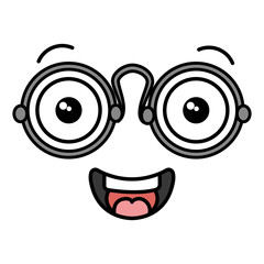 face kawaii with glasses character vector illustration design