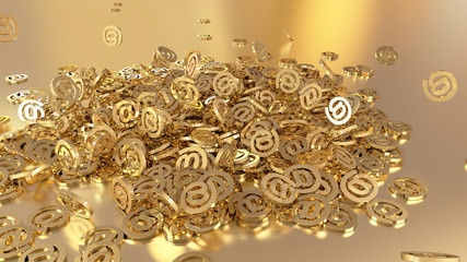 3d rendering of falling signs email. Variant in gold style