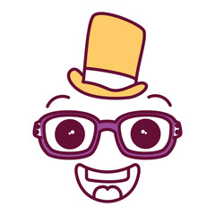 face kawaii with glasses and hat character vector illustration design