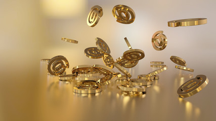 3d rendering of falling signs email. Variant in gold style
