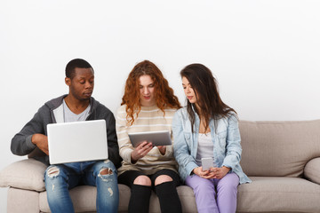 Young people using gadgets, students, technology