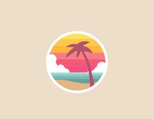 Beach sunset vector palm tree sign