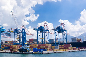 Cranes in a commercial port terminal, Naples in Italy