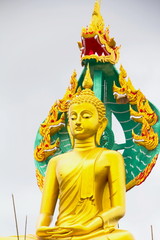 Obraz premium The beautiful lord buddha with king of naga (Pra jao yai sam phob) at Wat Mongkolgowitharam (Wat Huai Wang Nong),Ubonratchathani,Thailand.